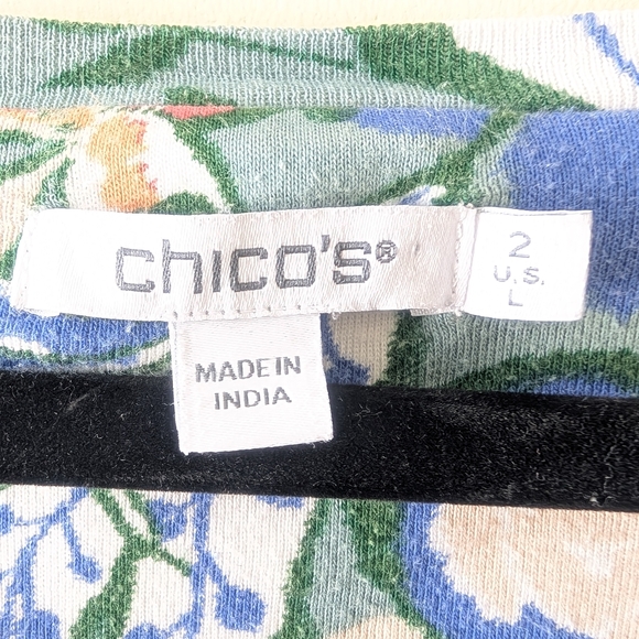 Chico's Pima Cotton Floral V-Neck Tee 3/4 Sleeve Size Large (2) - Picture 7 of 8